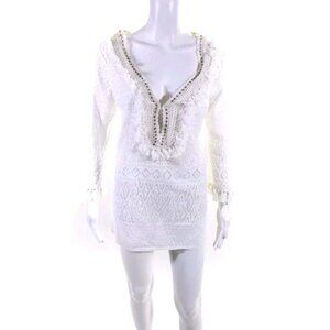 Calypso Saint Barth Women's 3/4 Sleeve Cover Up Mini Dress White Size S